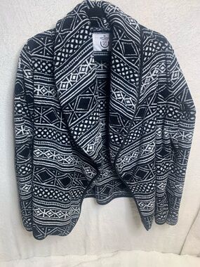 Athletic Works Black & White Geometric Shawl Collar Cardigan
